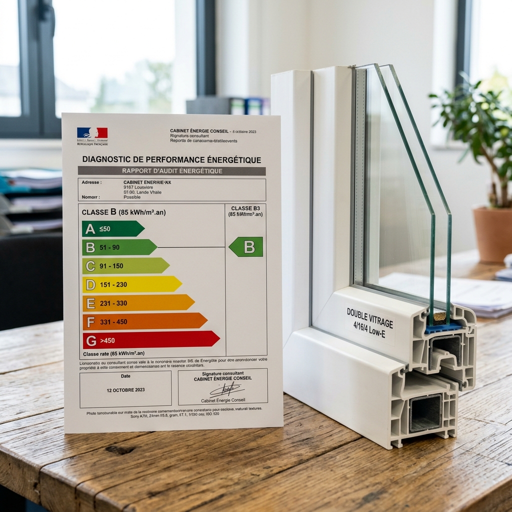 Diagnostic performance énergétique avec icône fenêtre